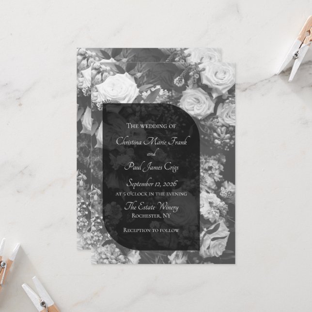 Invitación de boda elegante en blanco y negro (Anverso/Reverso In Situ)
