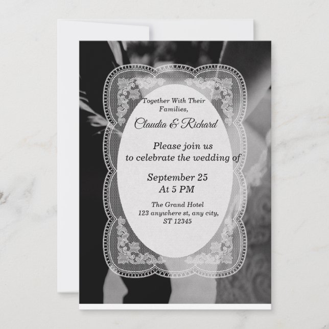 Invitación de boda elegante en blanco y negro (Anverso)