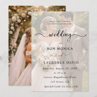Invitación de Boda Elegante en Blanco y Negro con