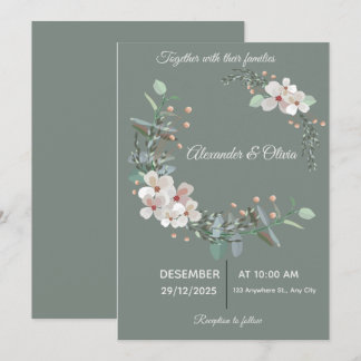 Invitación de boda elegante en blanco y verde