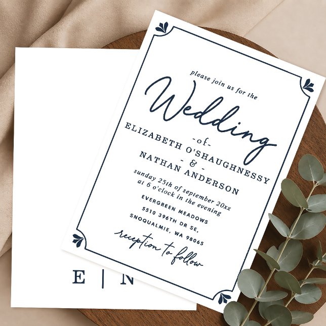 Invitación de boda elegante en guión blanco y azul (Subido por el creador)