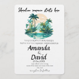 Invitación de boda elegante en la playa junto al m