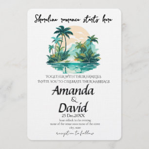 Invitación de boda elegante en la playa junto al m