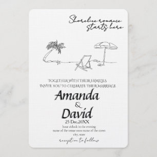 Invitación de boda elegante en la playa junto al m