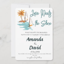 Invitación de boda elegante en la playa junto al m