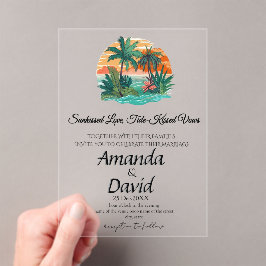 Invitación de boda elegante en la playa junto al m