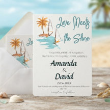 Invitación de boda elegante en la playa junto al m