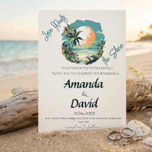 Invitación de boda elegante en la playa junto al m