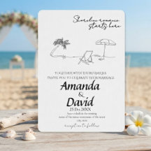 Invitación de boda elegante en la playa junto al m