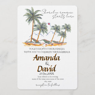 Invitación de boda elegante en la playa junto al m