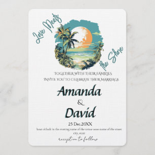 Invitación de boda elegante en la playa junto al m