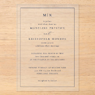 Invitación de boda elegante en negro con serif