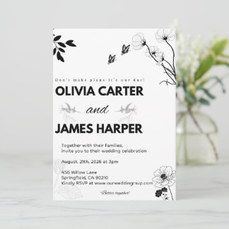 Invitación de boda elegante en negro y blanco