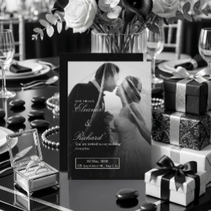 Invitación de boda elegante en negro y blanco