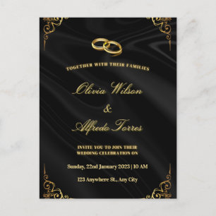 Invitación de boda elegante en negro y dorado
