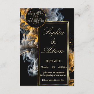 Invitación de Boda Elegante en Negro y Dorado