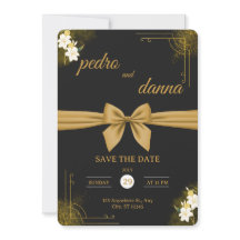 Invitación de boda elegante en negro y dorado
