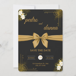 Invitación de boda elegante en negro y dorado
