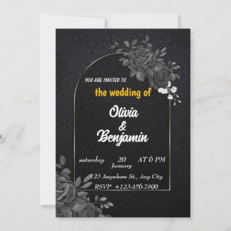 Invitación de boda elegante en negro y dorado