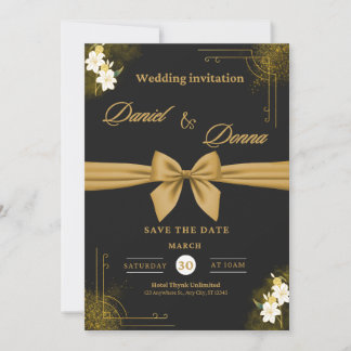 Invitación de boda elegante en negro y dorado |