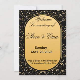 Invitación de boda elegante en negro y dorado | Lu