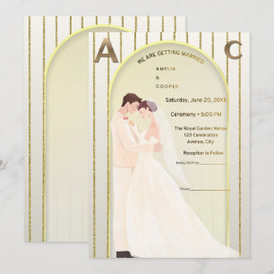 Invitación de boda elegante en oro   Editable mini