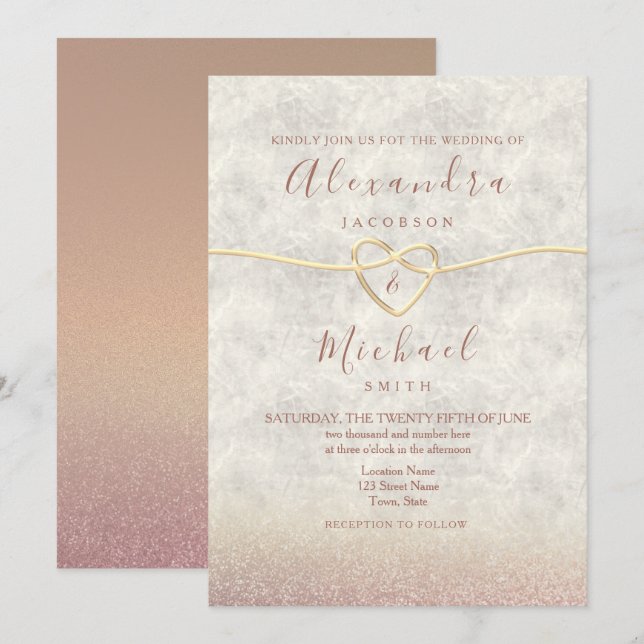 Invitación de boda elegante en oro rosa (Anverso / Reverso)