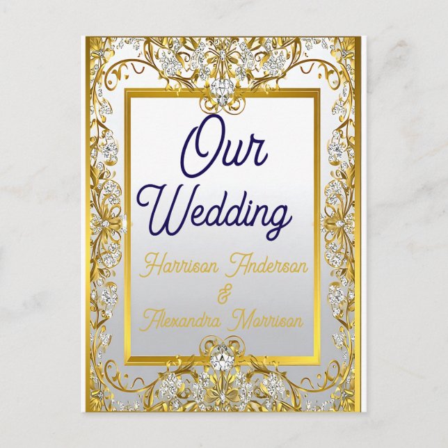 Invitación de boda elegante en oro y plata (Anverso)
