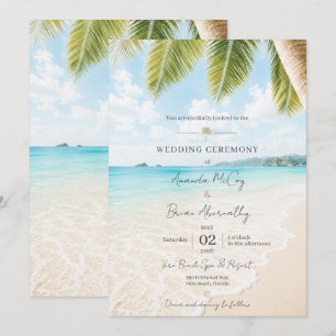 Invitación de boda elegante en playa tropical
