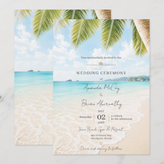 Invitación de boda elegante en playa tropical