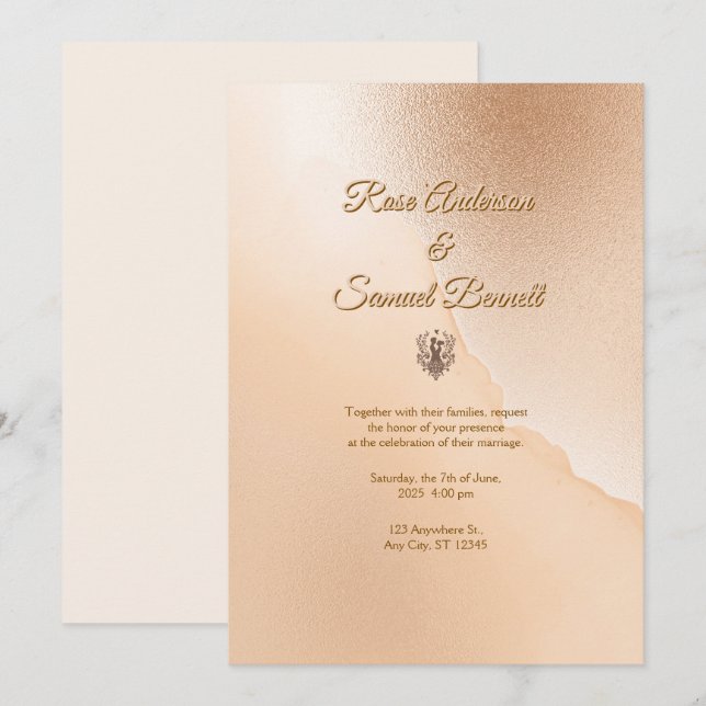 Invitación de boda elegante en rosa oro (Anverso / Reverso)