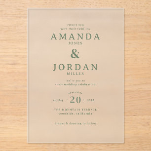 Invitación de boda elegante en verde apagado