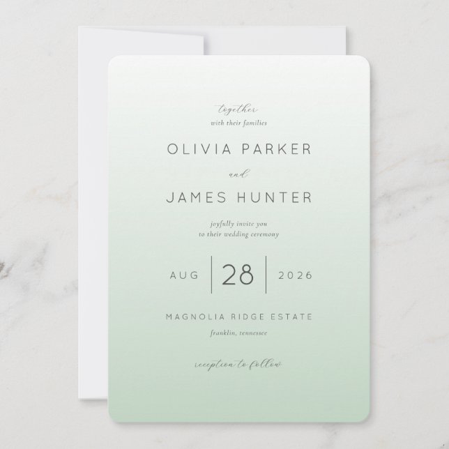 Invitación de boda elegante en verde pastel (Anverso)