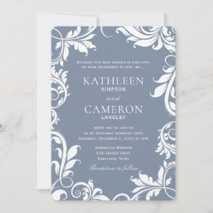 Invitación de Boda Elegante   Enredaderas (Azul Po