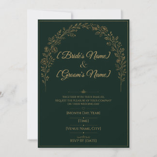 Invitación de boda elegante esmeralda verde y dora