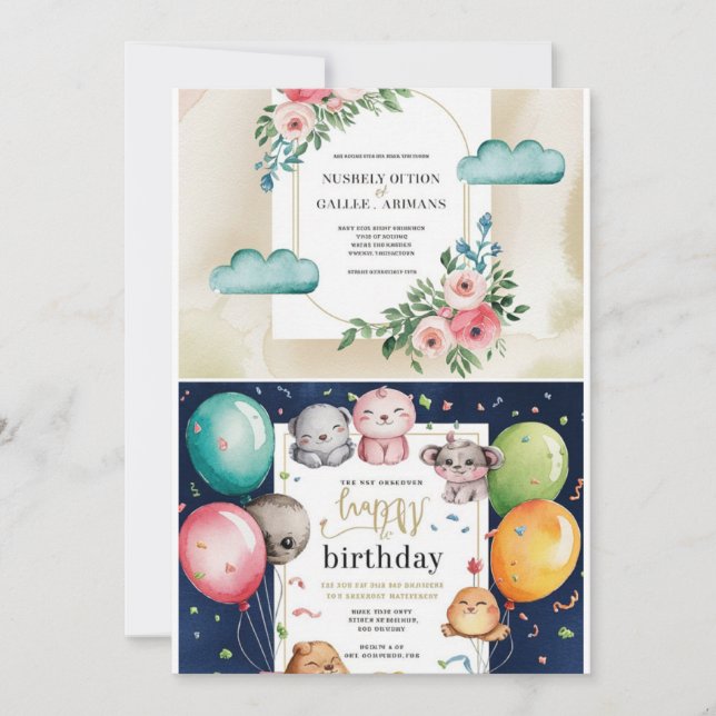 Invitación de Boda Elegante, Fiesta de Bebé y Cump (Anverso)