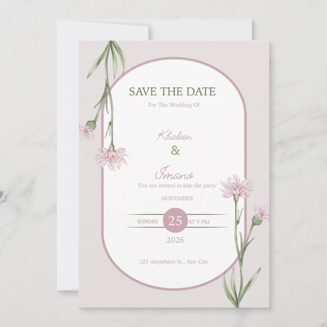 Invitación de boda elegante – Flo minimalista mode (Anverso)