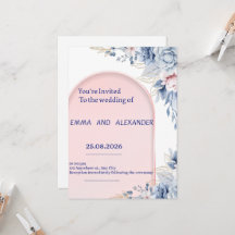 Invitación de boda elegante Flora Azul