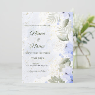Invitación de boda elegante floral azul 