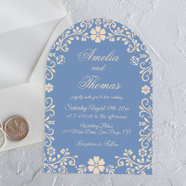 Invitación de boda elegante floral azul pastel