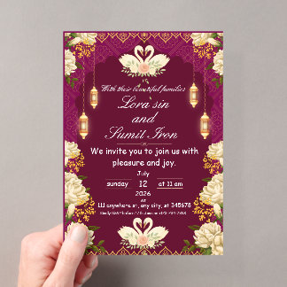 Invitación de boda elegante floral borgoña
