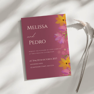 Invitación de boda elegante floral borgoña