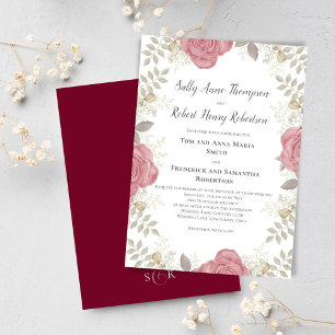 Invitación de boda elegante floral borgoña persona