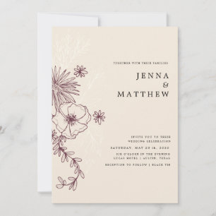 invitación de boda elegante floral crema