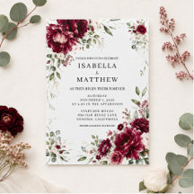 Invitación de boda elegante floral de Borgoña