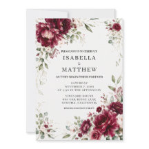 Invitación de boda elegante floral de Borgoña