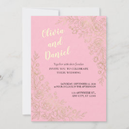 Invitación de boda elegante floral de oro rosa