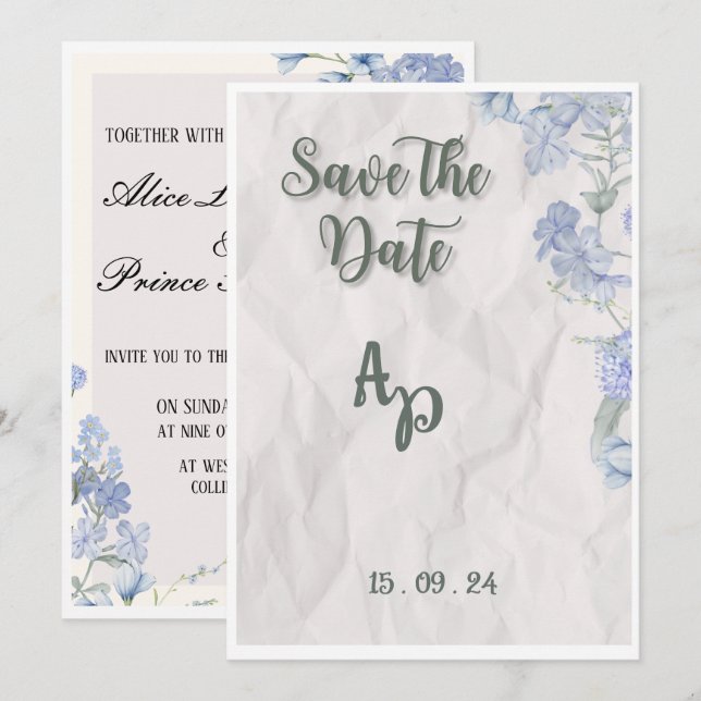 Invitación de boda elegante floral editable (Anverso / Reverso)