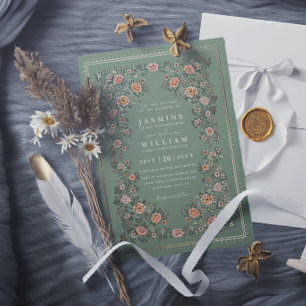 Invitación de boda elegante floral florecida vinta