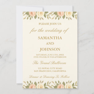 Invitación de boda elegante floral marfil vintage